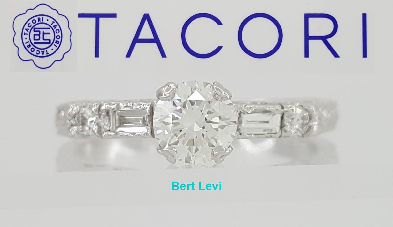 0.57 ct TACORI HT2222 Round Diamond Hand Engraved Platinum Engagement Ring GIA
