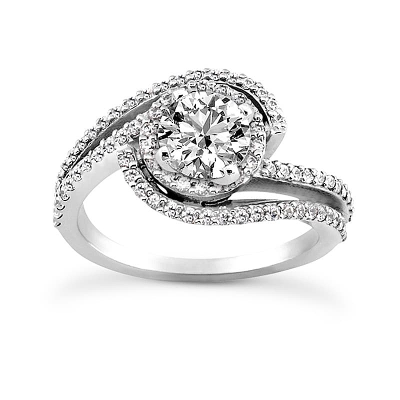 Ladies 14KT White Gold Platinum Round Diamond Tailored Engagement Set ENS3258-A