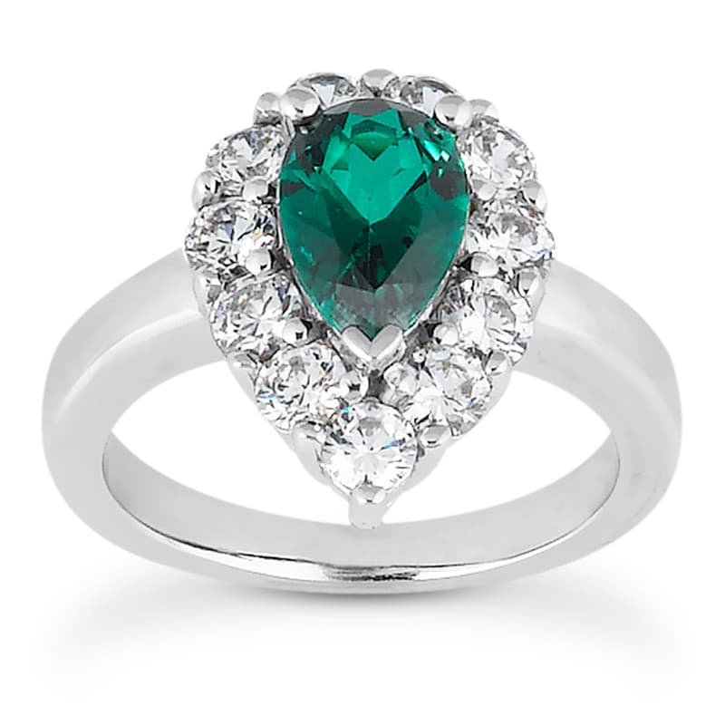 Ladies 14KT White Gold Platinum Pear Diamond Color Stone Ring CSR762