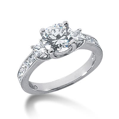 Ladies 14KT White Gold Platinum Three Stones Engagement Ring ENR3041