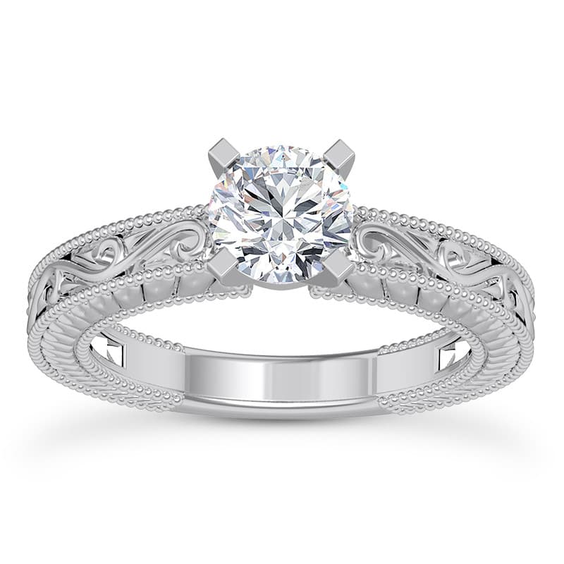 Ladies 14KT White Gold Platinum Solitaire Engagement Set ENS1813-A