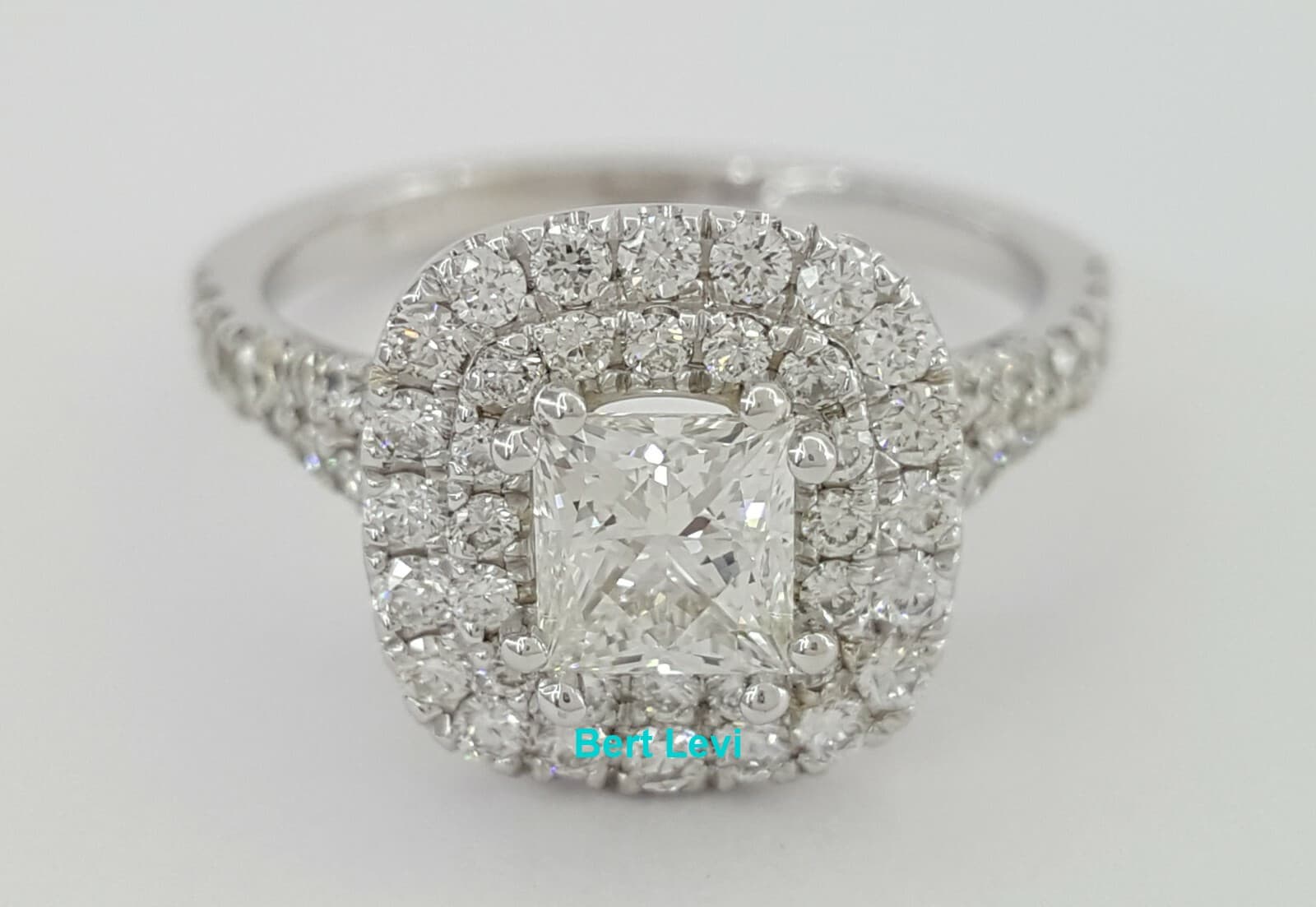 1.39 ct 14K Gold LEO Princess Cut Diamond Double Halo Engagement Ring H/VS1 $8K