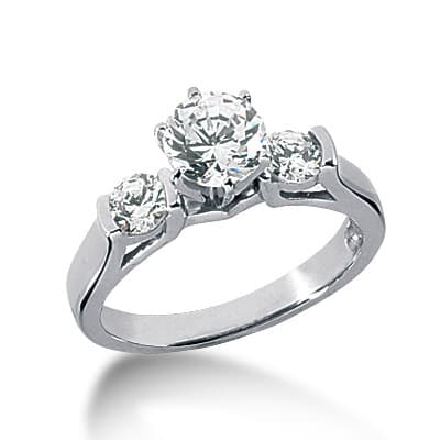 Ladies 14KT White Gold Platinum Three Stones Engagement Ring ENR939
