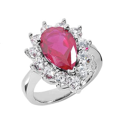 Ladies 14KT White Gold Platinum Pear Diamond Color Stone Ring CSR249