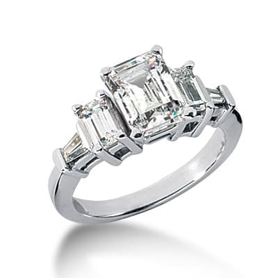 Ladies White Gold Platinum Emerald Diamond Three Stones Engagement Ring ENR1073