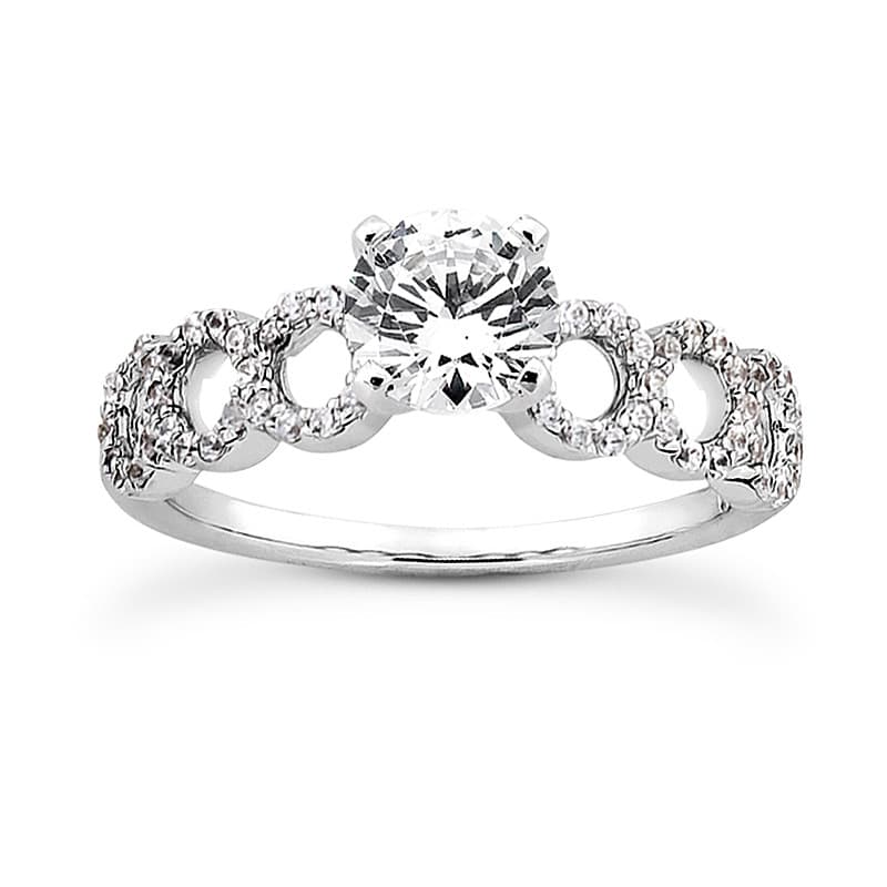 Ladies 14KT White Gold Platinum Round Diamond Tailored Engagement Set ENS3042-A