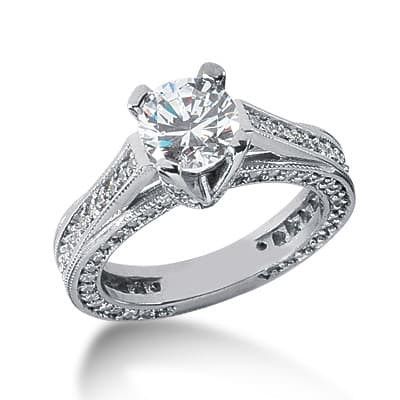 Ladies 14KT White Gold Platinum Round Diamond Fancy Engagement Ring ENR2953