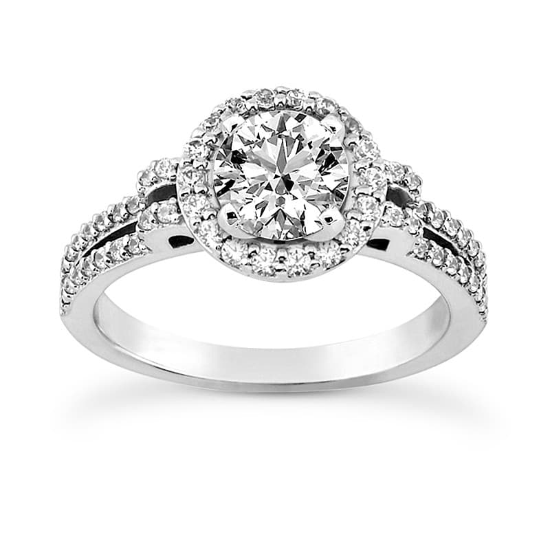 Ladies 14KT White Gold Platinum Round Diamond Tailored Engagement Set ENS3263-A