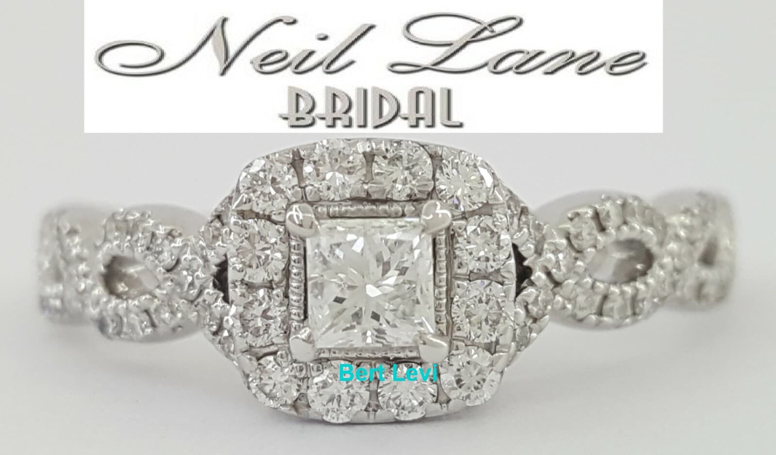 Neil Lane Bridal 0.65ct 14K Princess Cut Crossover Halo Engagement Ring Rt $2.3k