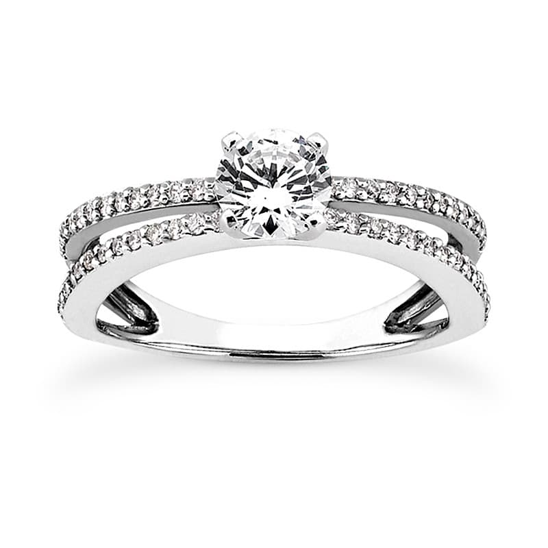 Ladies 14KT White Gold Platinum Round Diamond Tailored Engagement Set ENS3134-A