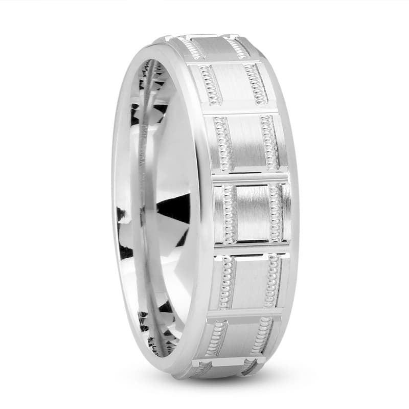 Mens 14KT White Gold Platinum Traditional Wedding Band M696