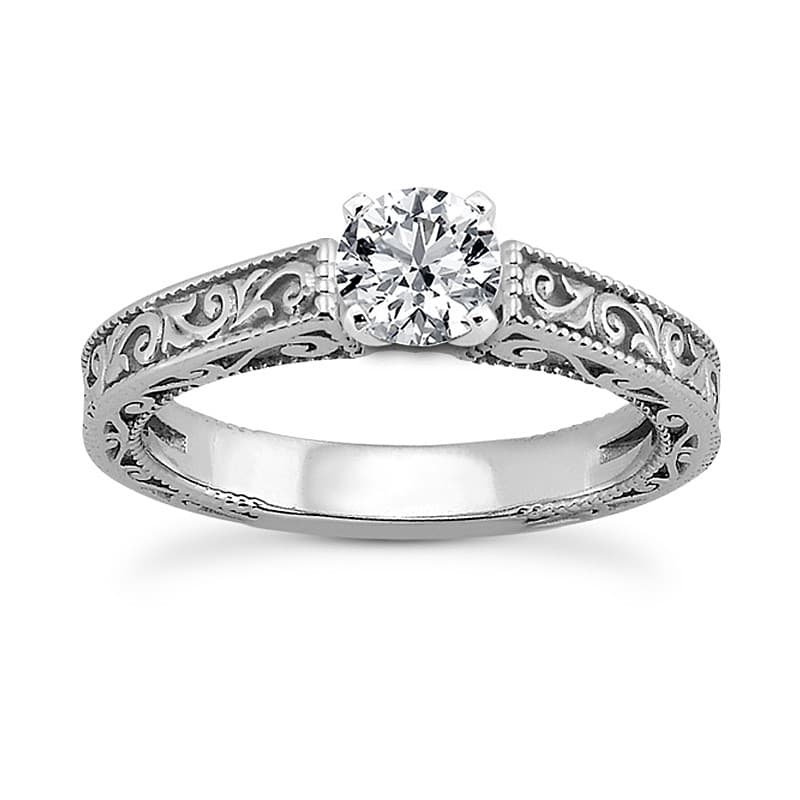 Ladies 14KT White Gold Platinum Solitaire Engagement Set ENS3526-A