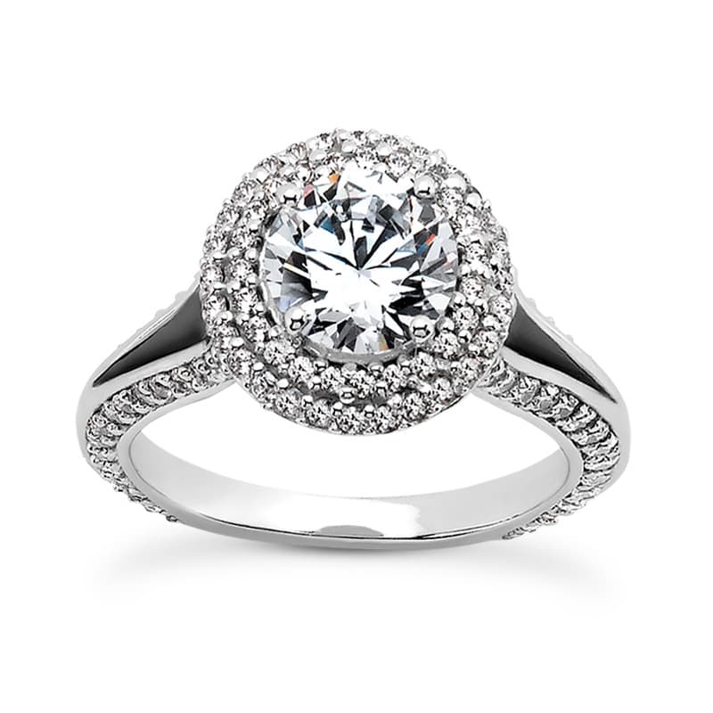 Ladies 14KT White Gold Platinum Round Diamond Halo Engagement Ring ENR9033