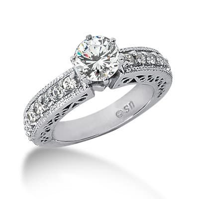 Ladies 14KT White Gold Platinum Fancy Engagement Set ENS605-A
