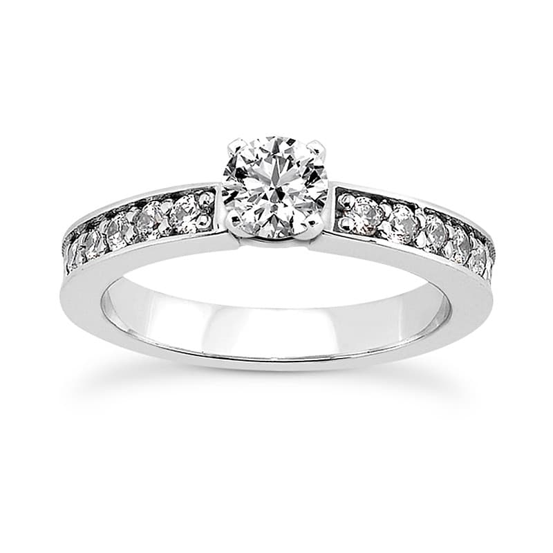 Ladies 14KT White Gold Platinum Round Diamond Tailored Engagement Set ENS3523-A
