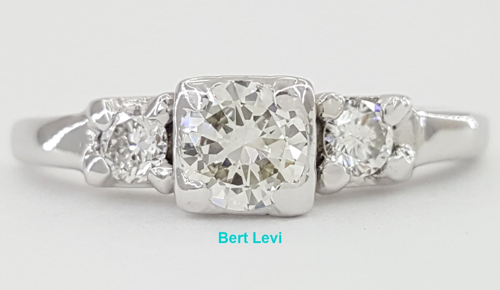 Vintage Three-Stone Round Diamond 14k White Gold 0.58 ct Engagement Ring