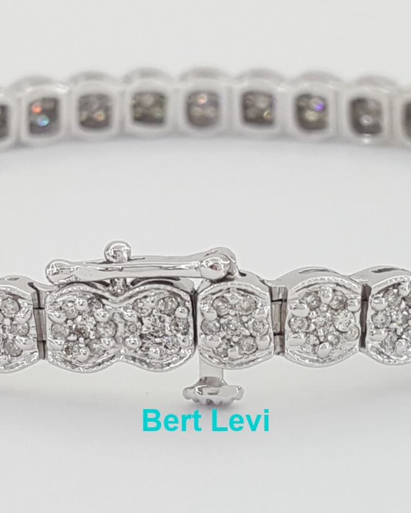 Round Diamond Cluster Tennis Bracelet 7.25" 2 ct 14K White Gold Retail $3K