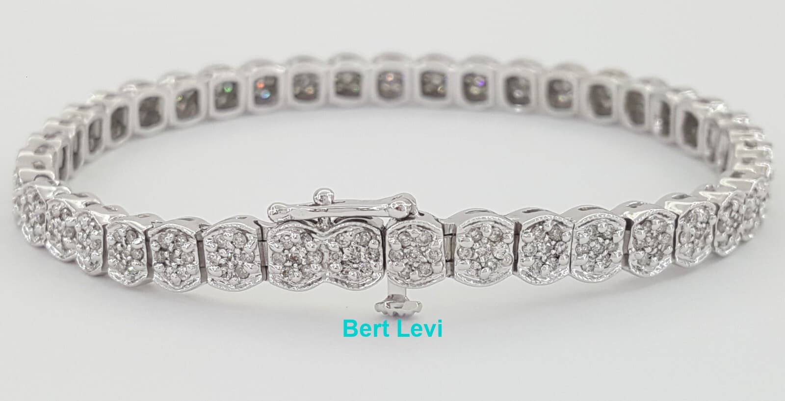 Round Diamond Cluster Tennis Bracelet 7.25" 2 ct 14K White Gold Retail $3K