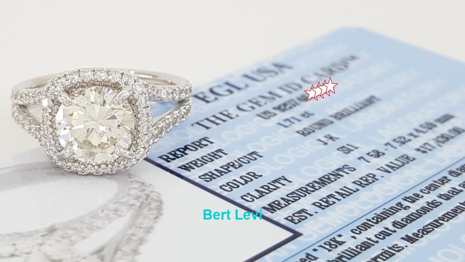 Round Diamond Halo Split Shank Engagement Ring 2.63 ct 18k White Gold Rt $17,430