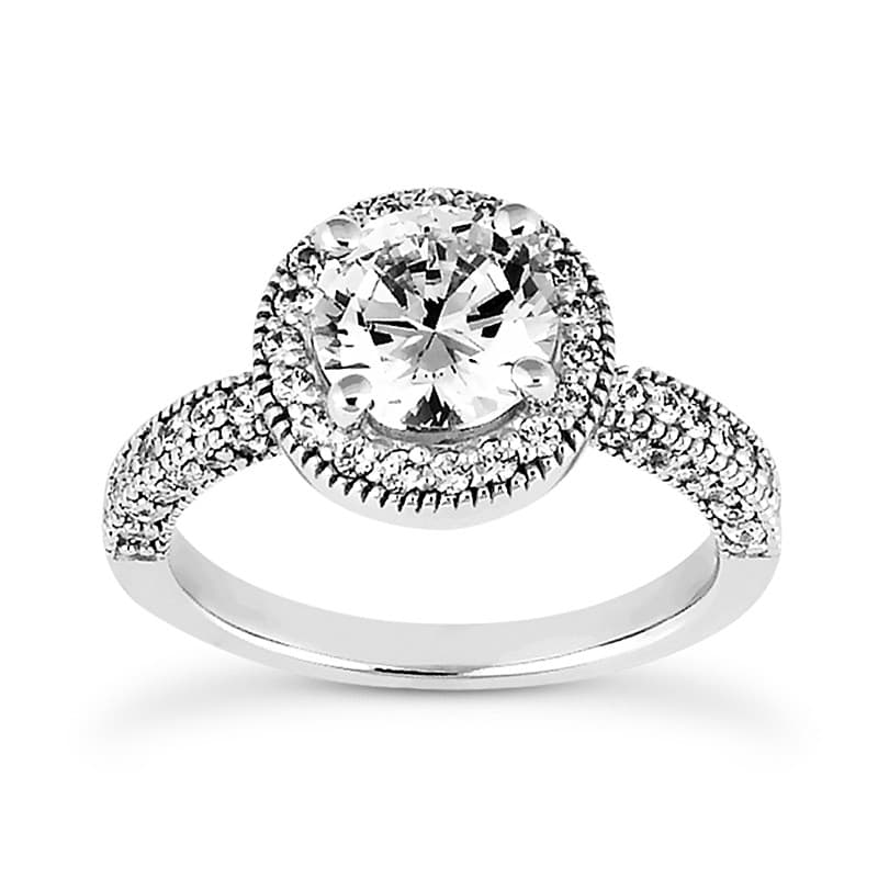 Ladies 14KT White Gold Platinum Round Diamond Halo Engagement Set ENS1702-A