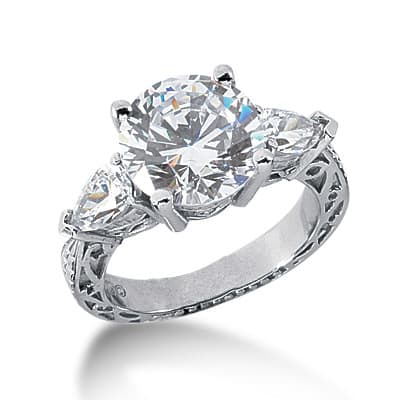 Ladies 14KT White Gold Platinum Three Stones Engagement Ring ENR2879