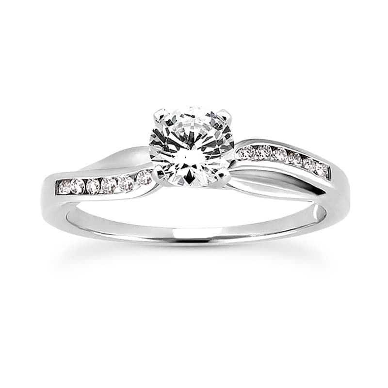 Ladies 14KT White Gold Platinum Round Diamond Tailored Engagement Set ENS3083-A