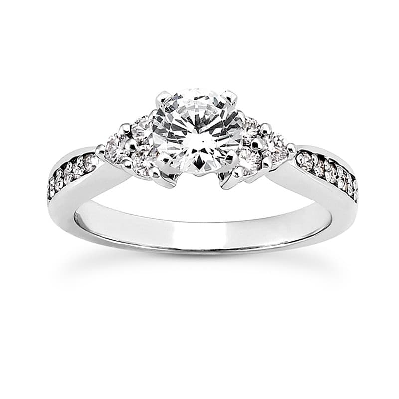 Ladies 14KT White Gold Platinum Round Diamond Tailored Engagement Set ENS3081-A