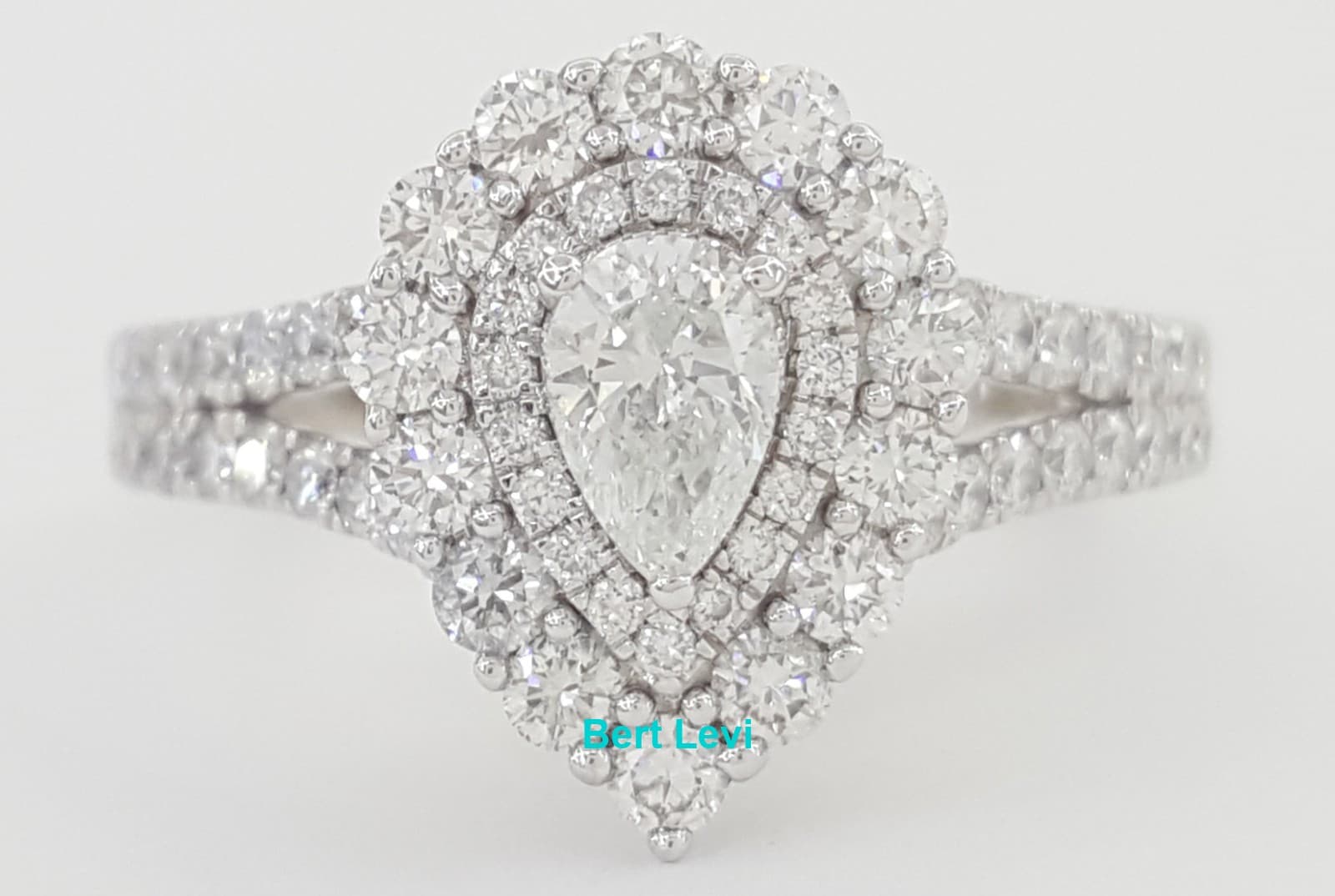 Pear Diamond Double Halo Engagement Ring 1.5 ct 14K White Gold Retail $6K