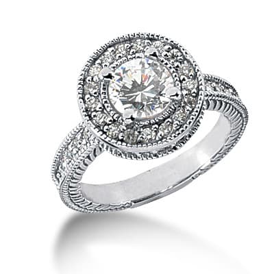 Ladies 14KT White Gold Platinum Round Diamond Halo Engagement Ring ENR539