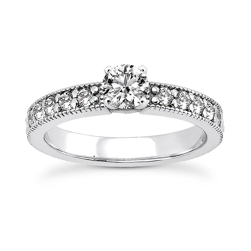 Ladies 14KT White Gold Platinum Round Diamond Tailored Engagement Set ENS3531-A