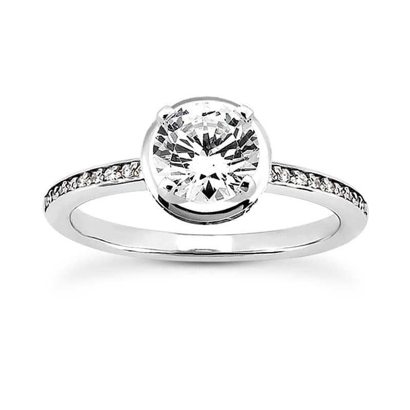Ladies 14KT White Gold Platinum Round Diamond Tailored Engagement Set ENS3090-A