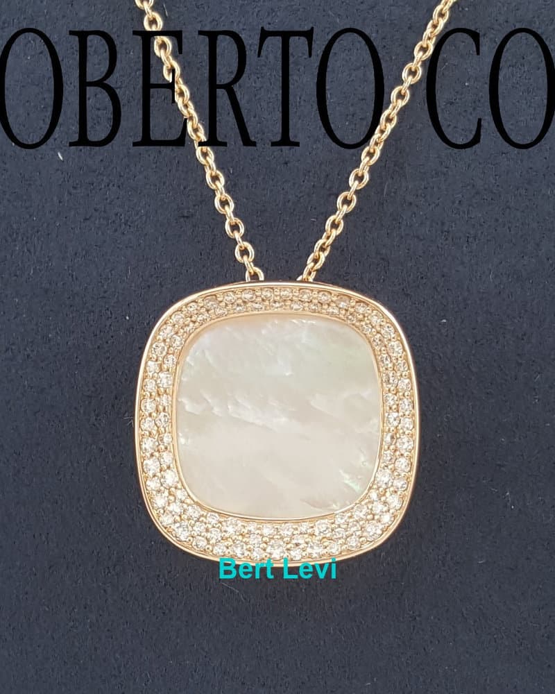 Roberto Coin Carnaby Street Diamond MOP Necklace 18K Rose Gold 0.3 ct 16-18"