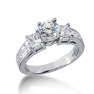 Ladies 14KT White Gold Platinum Three Stones Engagement Ring ENR1963
