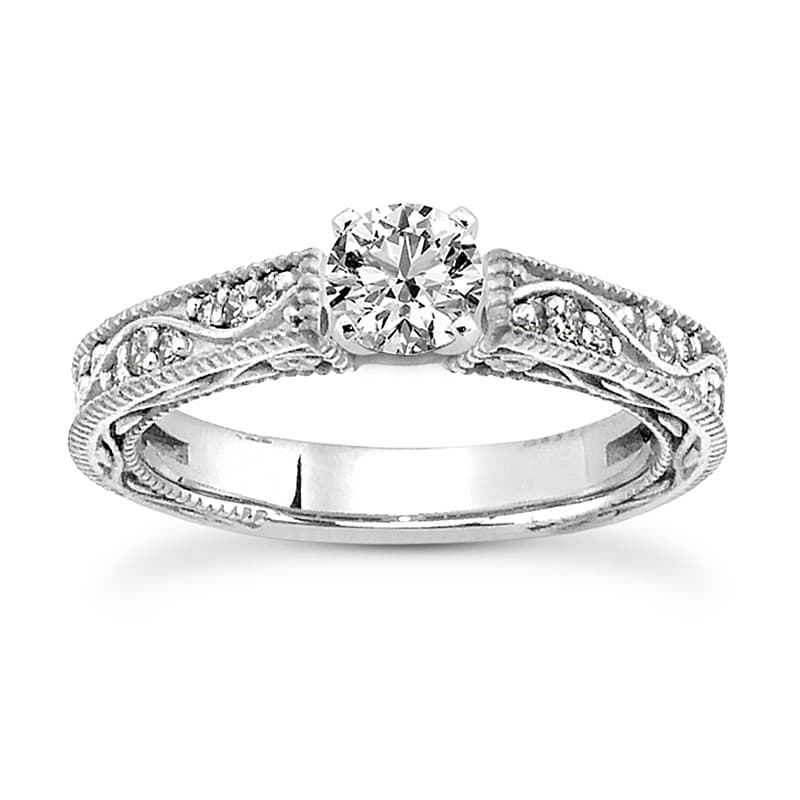 Ladies 14KT White Gold Platinum Antique Engagement Set ENS3544-A