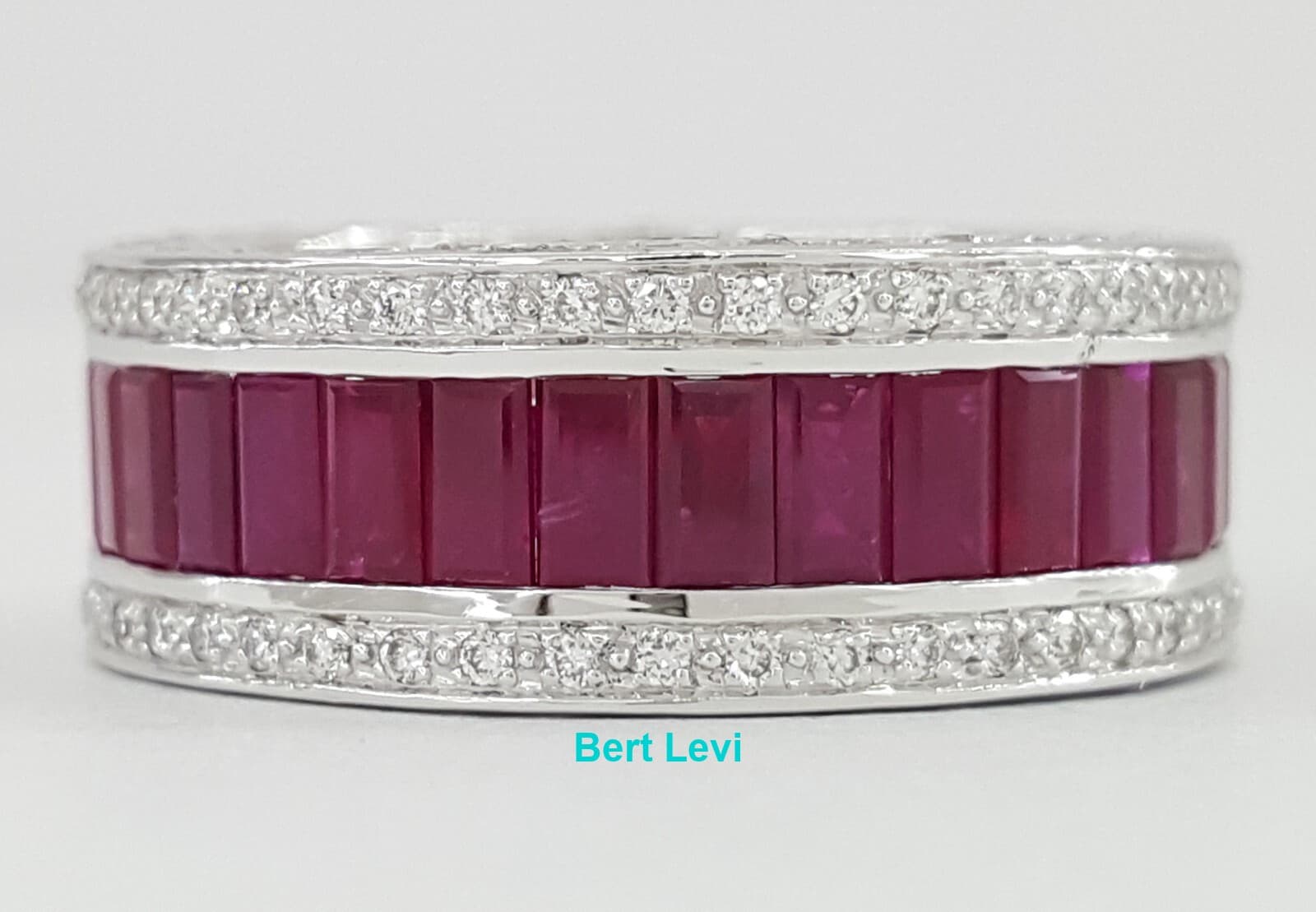 Baguette Ruby & Diamond Full Circle Eternity Ring 4.6 ct 18k White Gold Rtl $10K
