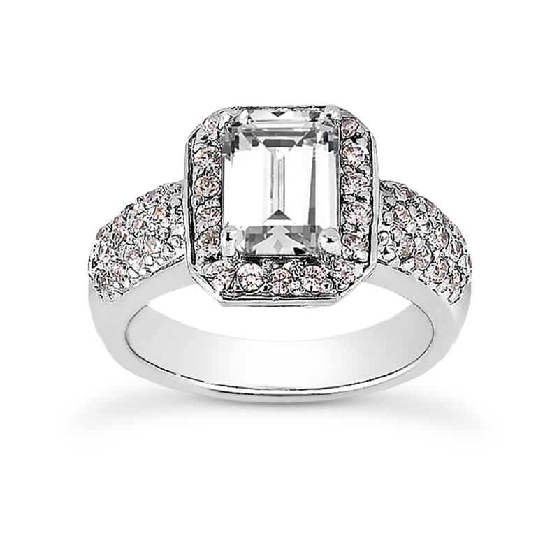 Ladies 14KT White Gold Platinum Emerald Cut Diamond Halo Engagement Ring ENR8539