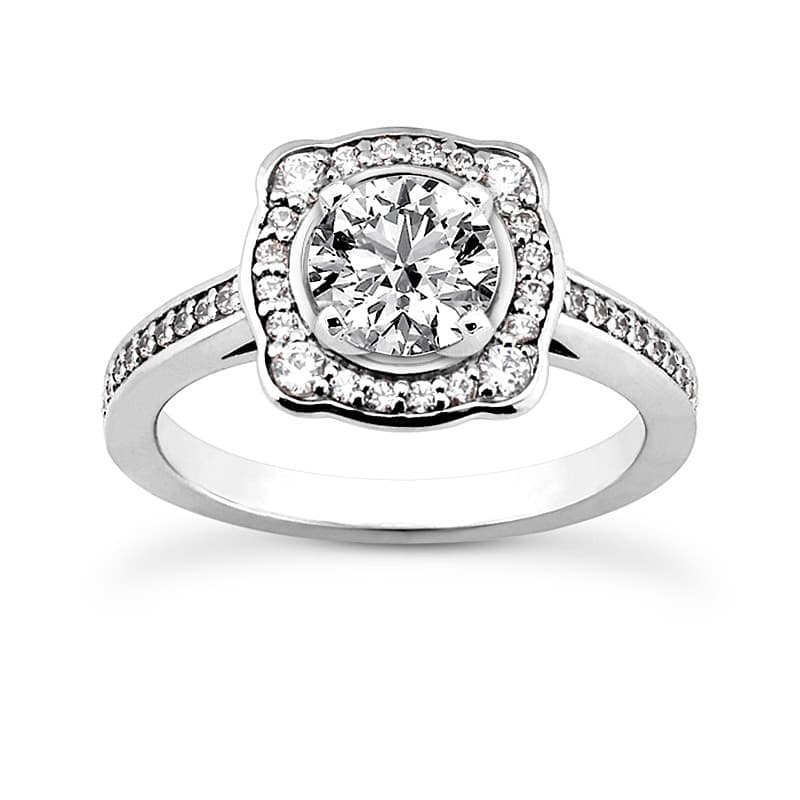 Ladies 14KT White Gold Platinum Round Diamond Tailored Engagement Set ENS3245-A