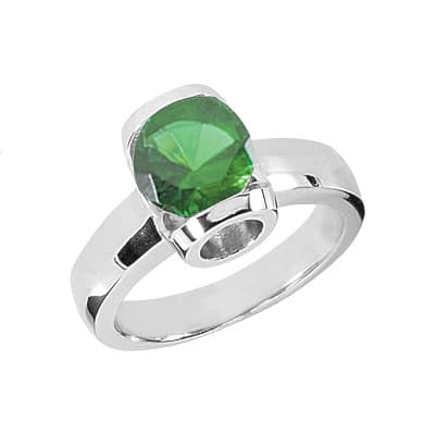 Ladies 14KT White Gold Platinum Round Diamond Color Stone Ring CSR424