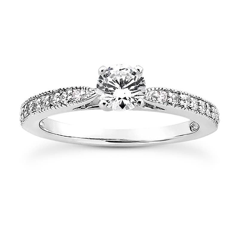 Ladies 14KT White Gold Platinum Round Diamond Tailored Engagement Set ENS3060-A