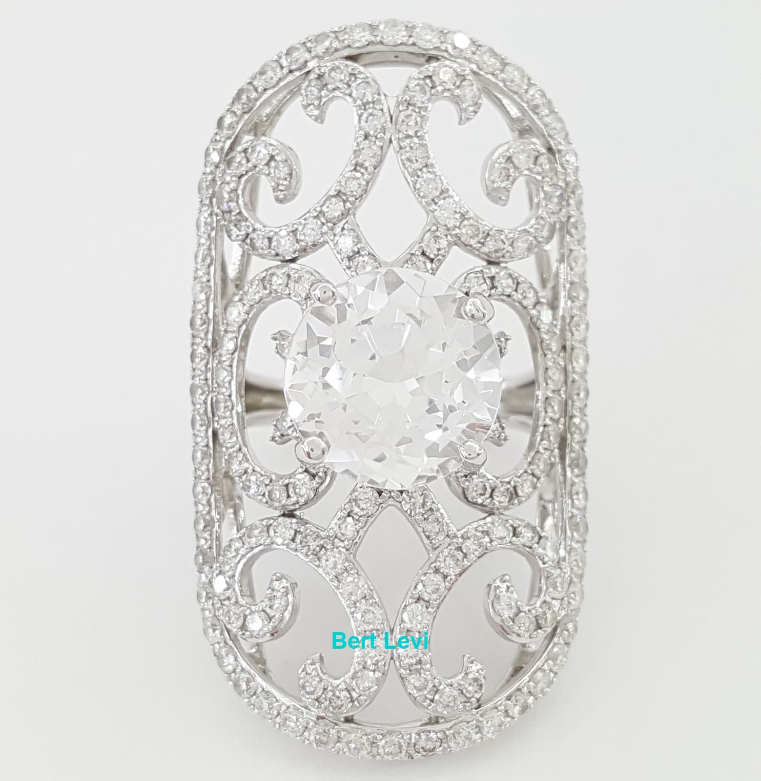 Vintage Round White Sapphire & Diamond Statement Ring 7.48 ct 14k White Gold