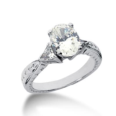 Ladies 14KT White Gold Platinum Three Stones Engagement Ring ENR1203