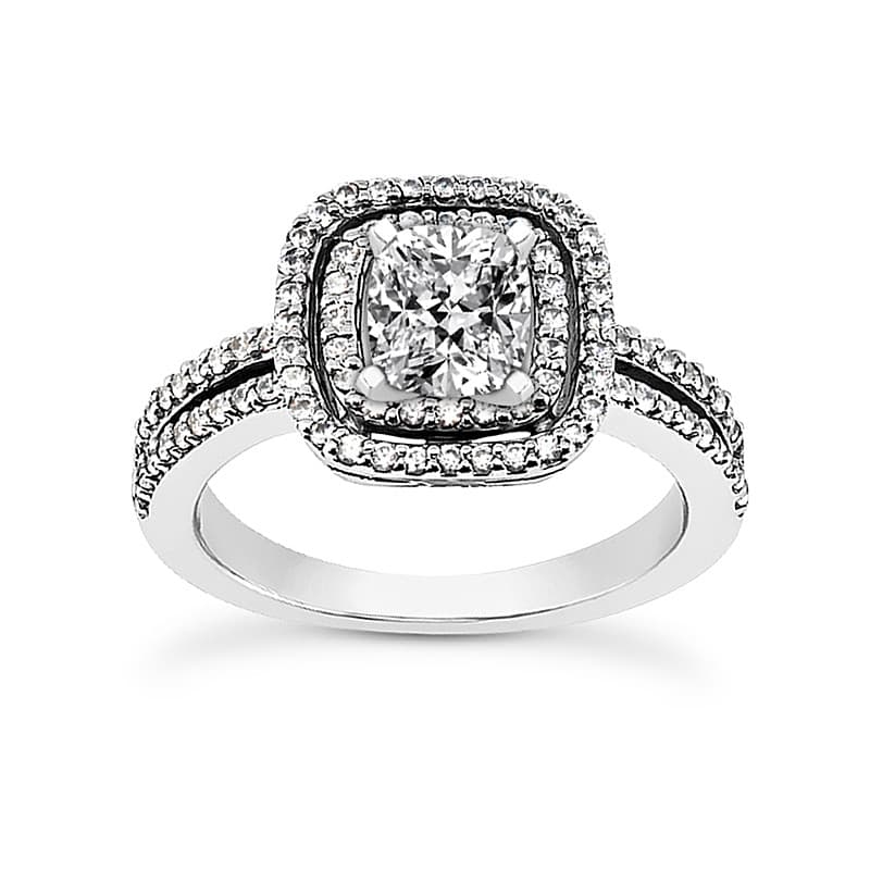 Ladies 14KT White Gold Platinum Round Diamond Tailored Engagement Set ENS3203-A