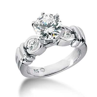 Ladies White Gold Platinum Round Diamond Three Stones Engagement Ring ENR1101