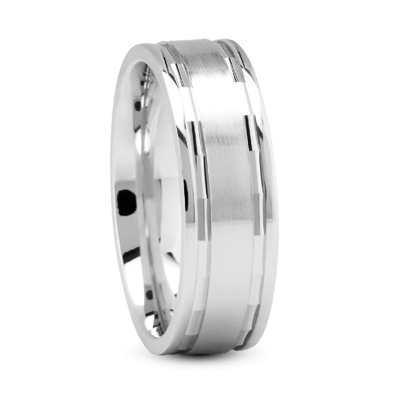 Mens 14KT White Gold Platinum Traditional Wedding Band M586