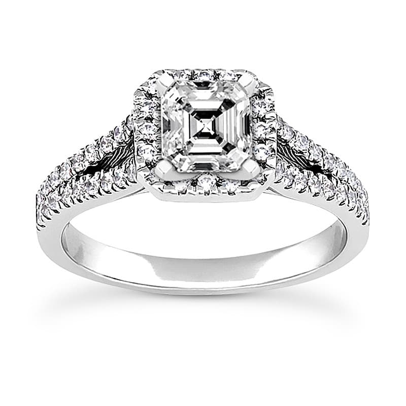 Ladies 14KT White Gold Platinum Round Diamond Tailored Engagement Set ENS3151-A