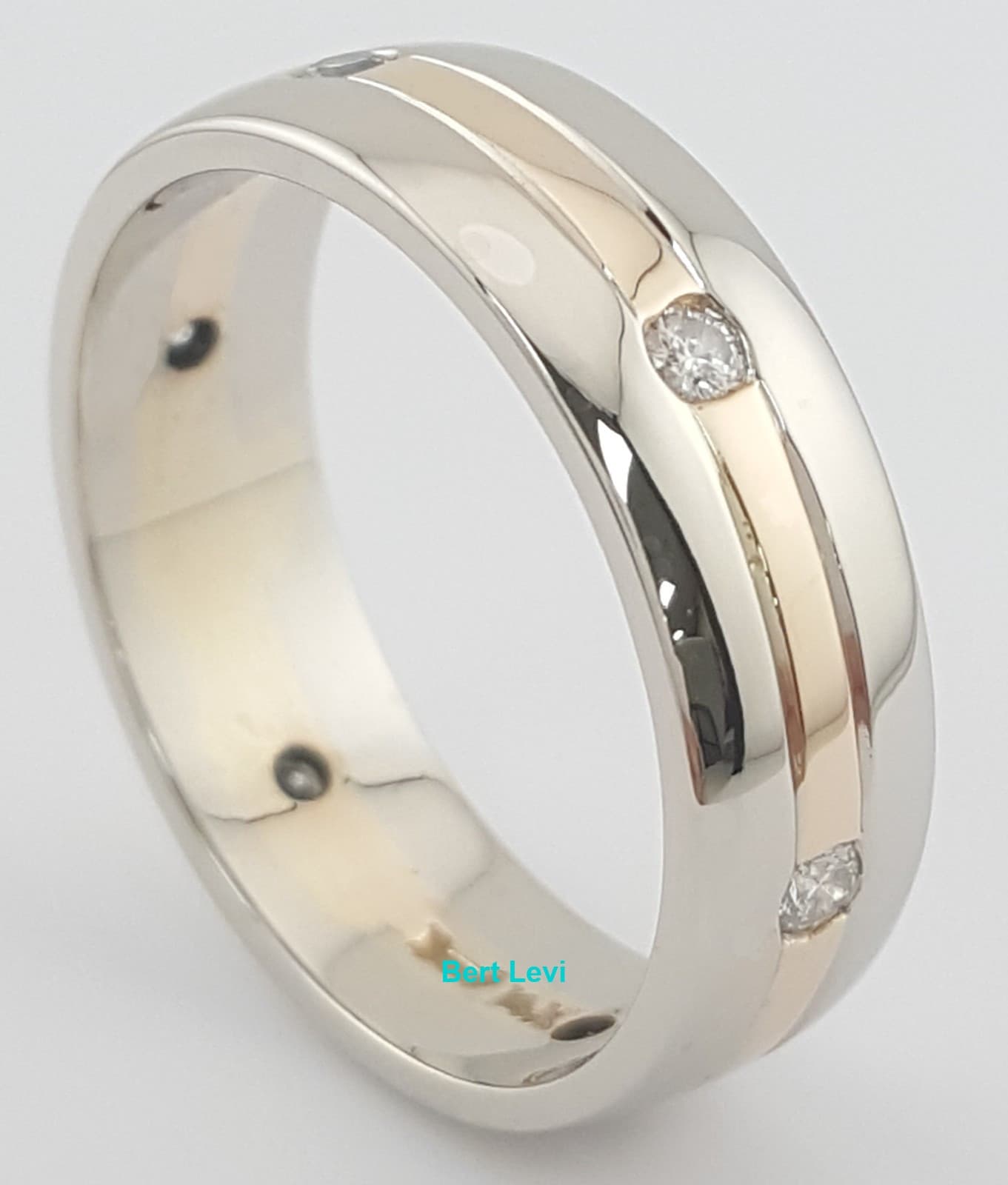 14k White & Rose Gold 0.24 ct Diamond Men's Wedding Band Ring 6.5 mm