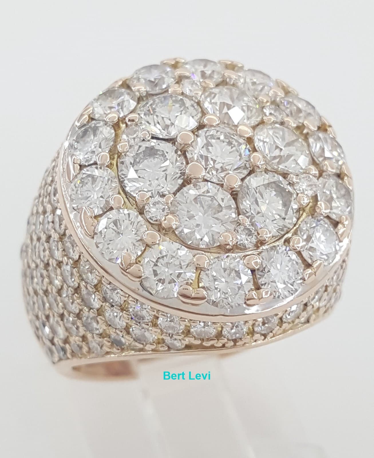 Natural Round Diamond Pave Set Signet Pinky Ring 14K Rose Gold 6.6 ct 15.5 Grams