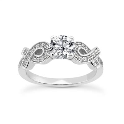 Ladies 14KT White Gold Platinum Round Diamond Tailored Engagement Set ENS3310-A