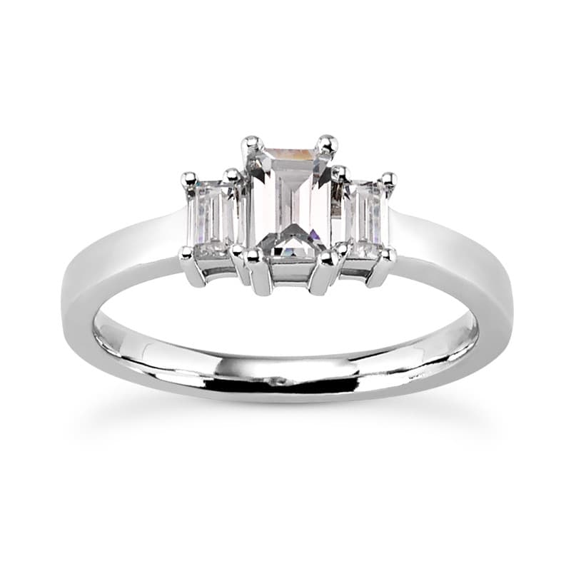 Ladies White Gold Platinum Emerald Diamond Three Stones Engagement Ring ENR971