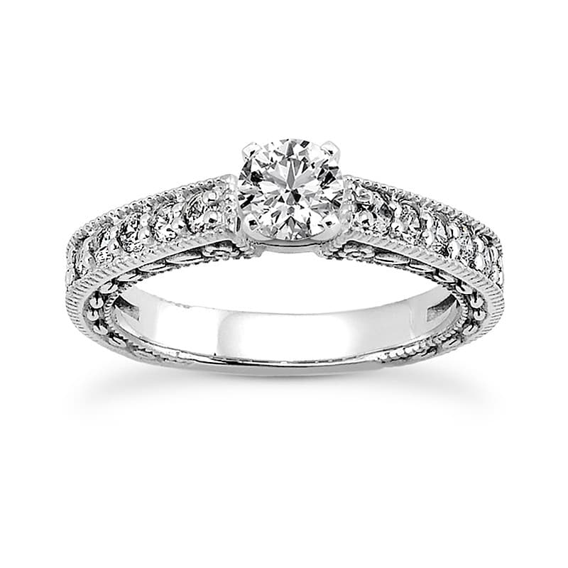 Ladies 14KT White Gold Platinum Antique Engagement Set ENS3542-A